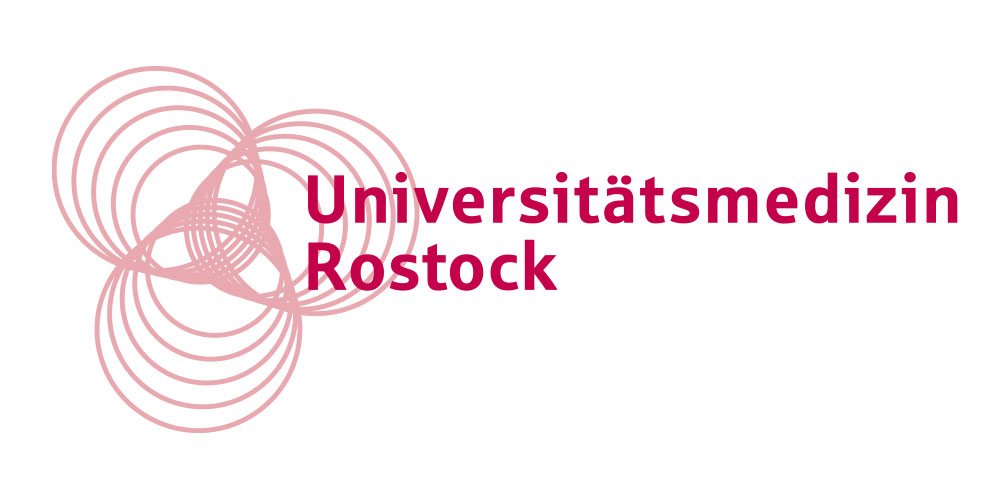 Logo mit sich überlappenden rosa Kreislinien auf der linken Seite und dem Schriftzug Universitätsmedizin Rostock in fetter rosa Schrift auf der rechten Seite.